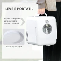 Outsunny Mini Geleira 4L Geleira Elétrica Pequeno 12V com Aquecimento e Arrefecimento 1 Porta Reversível 2 Prateleiras e 2 Luzes LED Silencioso 35dB para Campismo 25,5x20,5x26,3cm Branco(m-6)