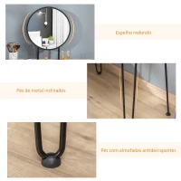 HOMCOM Toucador de Maquilhagem Mesa de Maquilhagem com Espelho Redondo 2 Gavetas e Pés de Metal Estilo Moderno para Dormitório 80x40x125cm Carvalho(m-5)