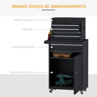DURHAND Carro de Ferramentas com Rodas Carro de Ferramentas Móvel com 5 Gavetas Armário de Armazenamento e Almofada Antiderrapante Carga 52kg para Garagem 60x28x104,5cm Preto(m-5)