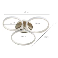 HOMCOM Candeeiro de Teto LED IP20 46W 4500lm com 3 Círculos Candeeiro de Teto de Alumínio para Sala de Jantar Dormitório Sala de Estar 56x47x8cm Prata(m-3)