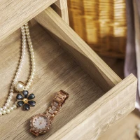 HOMCOM Toucador de Maquilhagem Mesa de Maquilhagem com Espelho Redondo 2 Gavetas e Pés de Metal Estilo Moderno para Dormitório 80x40x125cm Carvalho(m-6)