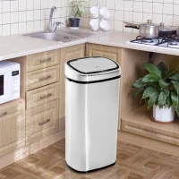 HOMCOM Balde de Lixo Inteligente de Aço Inoxidável 68L com Sensor Infravermelho de Abertura Automática e Contato Manual para Cozinha Dormitório Casa de banho 40,5x29,578cm Prata(m-4)