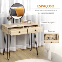 HOMCOM Toucador de Maquilhagem Mesa de Maquilhagem com Espelho Redondo 2 Gavetas e Pés de Metal Estilo Moderno para Dormitório 80x40x125cm Carvalho(m-4)