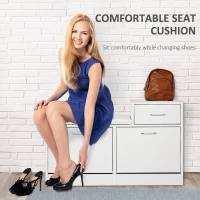 HOMCOM Dulap Modern pentru Încălțăminte cu Bancă Imbottită pentru 12 Perechi de Pantofi Lemn Alb(m-7)