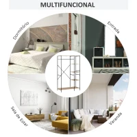 HOMCOM Suporte para Cabides Cabideiro de Madeira com 4 Prateleiras de Arrumação e Barra de Pendurar 100x46x170,5cm Madeira e Preto(m-4)