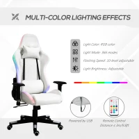 Vinsetto Gaming Chair with RGB LED Light, 2D Arm, Lumbar Support, Height Adjustable Swivel Office Computer Recliner, Racing Gamer Desk Chair for Home, White(m-4)