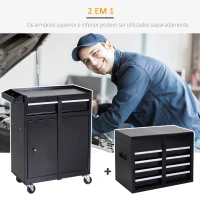 DURHAND Carro de Ferramentas com Rodas Carro de Ferramentas Móvel com 5 Gavetas Armário de Armazenamento e Almofada Antiderrapante Carga 52kg para Garagem 60x28x104,5cm Preto(m-4)