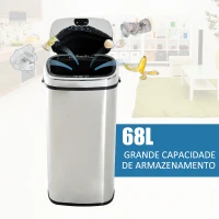HOMCOM Balde de Lixo Inteligente de Aço Inoxidável 68L com Sensor Infravermelho de Abertura Automática e Contato Manual para Cozinha Dormitório Casa de banho 40,5x29,578cm Prata(m-5)