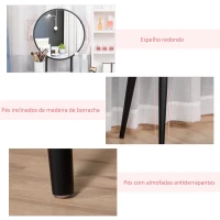 HOMCOM Toucador de Maquilhagem com Banquinho Espelho Redondo 2 Gavetas de Armazenamento e 3 Prateleiras Mesa de Maquilhagem para Dormitório 80x42x131cm Branco e Preto(m-6)