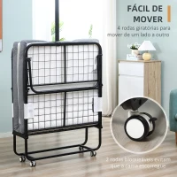 HOMCOM Cama Dobrável 200x90x42,5cm Cama de Campismo Portátil com Colchão Individual Rodas e Freios Carga Máxima 150kg para Dormitórios Branco(m-7)