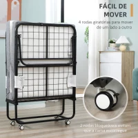 HOMCOM Cama Dobrável 200x75x42,5cm Cama de Campismo Portátil com Colchão Individual Rodas e Freios Carga Máxima 150kg para Dormitórios Branco(m-7)