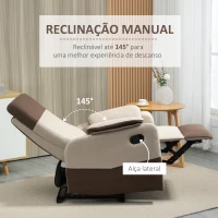 HOMCOM Poltrona Relax Reclinável até 145° Estofada em Poliéster com Apoio para os Pés Retrátil Carga Máxima 120kg para Sala de Estar Escritório Dormitório 75x89x105cm Marrom e Bege(m-4)