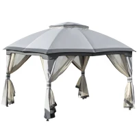 Outsunny 4 x 3(m) Outdoor Steel Frame Gazebo w/ 2-Tier Roof and Sidewalls Backyard Garden(m-13)