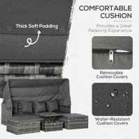 Outsunny 4 Piece Outdoor Rattan Wicker Sofa Set Adjustable Conopy & Coffee Table Sectional Patio Conversation Furniture Set w/ Cushions Grey(m-4)