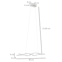 HOMCOM Candeeiro de Teto Moderno com LED IP20 38W 3700lm e Cordas Ajustáveis Candeeiro de Teto de Alumínio para Sala de Estar Sala de Jantar Dormitório 90x9x9cm Prata(m-3)