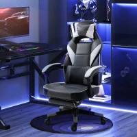 Vinsetto Gaming Chair Ergonomic Recliner w/ Thick Padding Footrest Headrest Lumbar Pillow 5 Wheels Racing Swivel Height Adjustable Home Office Chair Grey(m-2)