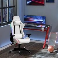 Vinsetto Gaming Chair with RGB LED Light, 2D Arm, Lumbar Support, Height Adjustable Swivel Office Computer Recliner, Racing Gamer Desk Chair for Home, White(m-2)