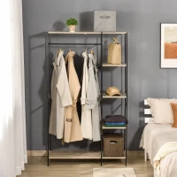 HOMCOM Suporte para Cabides Cabideiro de Madeira com 4 Prateleiras de Arrumação e Barra de Pendurar 100x46x170,5cm Madeira e Preto(m-8)