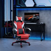 Vinsetto Cool & Stylish Gaming Chair Ergonomic Recliner w/ Thick Padding Footrest Neck & Back Pillow 5 Wheels Racing Swivel Height Adjustable Home Office Red(m-2)