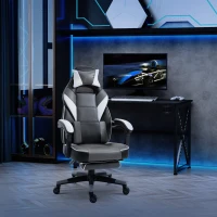 Vinsetto Gaming Chair Ergonomic Recliner w/ Thick Padding Footrest Headrest Lumbar Pillow 5 Wheels Racing Swivel Height Adjustable Home Office Chair Grey(m-14)