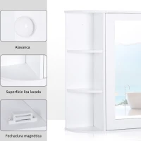 HOMCOM Armário de Casa de Banho com Espelho Móvel Suspenso de Casa de Banho com 1 Porta 2 Prateleiras Interiores e 6 Prateleiras Laterais para Sala de Estar Cozinha Dormitório 66x17x63cm Branco(m-4)
