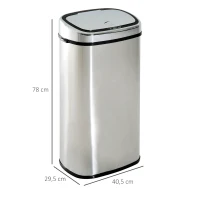HOMCOM Balde de Lixo Inteligente de Aço Inoxidável 68L com Sensor Infravermelho de Abertura Automática e Contato Manual para Cozinha Dormitório Casa de banho 40,5x29,578cm Prata(m-3)