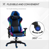 Vinsetto Racing Gaming Chair with RGB LED Light, Lumbar Support, Adjustable Height, Swivel Home Office Computer Recliner High Back Gamer Desk Chair, Black Blue(m-7)