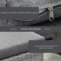 Outsunny Set de mobilier de gradina 3 piese Rattan PE cu canapea cu 2 locuri, sezlong si masuta de cafea, gri(m-5)