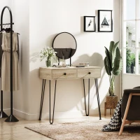 HOMCOM Toucador de Maquilhagem Mesa de Maquilhagem com Espelho Redondo 2 Gavetas e Pés de Metal Estilo Moderno para Dormitório 80x40x125cm Carvalho(m-8)