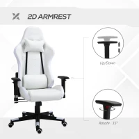 Vinsetto Gaming Chair with RGB LED Light, 2D Arm, Lumbar Support, Height Adjustable Swivel Office Computer Recliner, Racing Gamer Desk Chair for Home, White(m-7)