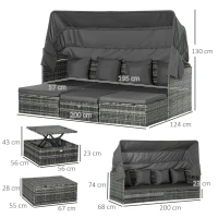 Outsunny 4 Piece Outdoor Rattan Wicker Sofa Set Adjustable Conopy & Coffee Table Sectional Patio Conversation Furniture Set w/ Cushions Grey(m-3)