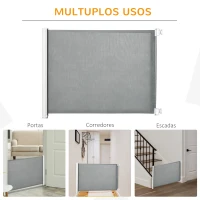 PawHut Barreira de Segurança para Cães Extensível Grade Retrátil para Animais de Estimação com Extensão Aço e Tecido de Textilene para Escadas e Portas 5,5-115x5,5x82,5cm Cinza(m-4)