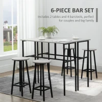 HOMCOM 6-Piece Bar Table Set, 2 Breakfast Tables with 4 Stools, Counter Height Dining Tables & Chairs for Kitchen, Living Room, Grey(m-4)
