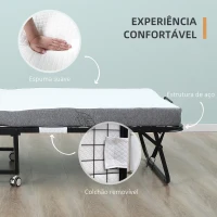 HOMCOM Cama Dobrável 200x90x42,5cm Cama de Campismo Portátil com Colchão Individual Rodas e Freios Carga Máxima 150kg para Dormitórios Branco(m-6)