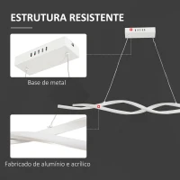 HOMCOM Candeeiro de Teto Moderno com LED IP20 38W 3700lm e Cordas Ajustáveis Candeeiro de Teto de Alumínio para Sala de Estar Sala de Jantar Dormitório 90x9x9cm Prata(m-5)
