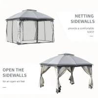 Outsunny 4 x 3(m) Outdoor Steel Frame Gazebo w/ 2-Tier Roof and Sidewalls Backyard Garden(m-4)
