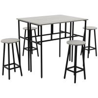 HOMCOM 6-Piece Bar Table Set, 2 Breakfast Tables with 4 Stools, Counter Height Dining Tables & Chairs for Kitchen, Living Room, Grey