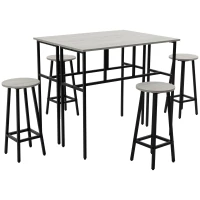 HOMCOM 6-Piece Bar Table Set, 2 Breakfast Tables with 4 Stools, Counter Height Dining Tables & Chairs for Kitchen, Living Room, Grey(m-1)