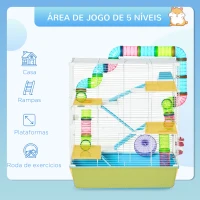 Pawhut Gaiola para Hamster Grande 59x36x69 cm 4 Plataformas Tubos Comedouro Bebedouro 4 Rampas Roda de Exercícios e 2 Alças(m-6)