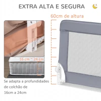 HOMCOM Barreira de Segurança de Cama para Crianças 120cm com Corda Ajustável Barreira para Camas com Tecido Removível e Lavável Proteção Antiquedas 120x28x60cm Cinza(m-5)