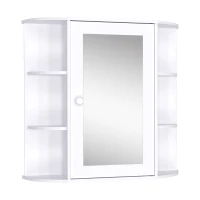HOMCOM Armário de Casa de Banho com Espelho Móvel Suspenso de Casa de Banho com 1 Porta 2 Prateleiras Interiores e 6 Prateleiras Laterais para Sala de Estar Cozinha Dormitório 66x17x63cm Branco(m-10)