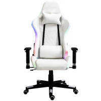 Vinsetto Gaming Chair with RGB LED Light, 2D Arm, Lumbar Support, Height Adjustable Swivel Office Computer Recliner, Racing Gamer Desk Chair for Home, White(m-13)