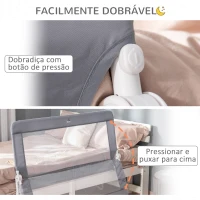 HOMCOM Barreira de Segurança de Cama para Crianças 120cm com Corda Ajustável Barreira para Camas com Tecido Removível e Lavável Proteção Antiquedas 120x28x60cm Cinza(m-4)