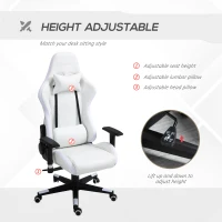 Vinsetto Gaming Chair with RGB LED Light, 2D Arm, Lumbar Support, Height Adjustable Swivel Office Computer Recliner, Racing Gamer Desk Chair for Home, White(m-6)