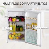 HOMCOM Mini Frigorífico 91L de Capacidade Frigorífico Elétrico Pequeno com Prateleira Ajustável Compartimento Congelador e Porta Reversível Silencioso 41dB 47,5x44,2x84cm Branco(m-6)