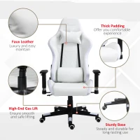 Vinsetto Gaming Chair with RGB LED Light, 2D Arm, Lumbar Support, Height Adjustable Swivel Office Computer Recliner, Racing Gamer Desk Chair for Home, White(m-8)