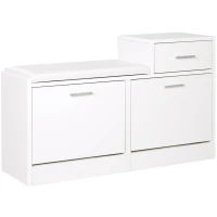 HOMCOM Dulap Modern pentru Încălțăminte cu Bancă Imbottită pentru 12 Perechi de Pantofi Lemn Alb(m-1)