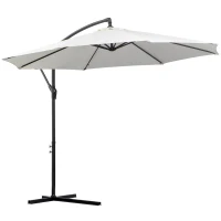Outsunny 3m Banana Umbrella Parasol, Offset Cantilever Parasol Umbrella with Cross Base, Cream White(m-1)