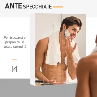 Homcom Mobiletto Pensile da Bagno con 2 Ante e Specchiera in MDF Bianco 60 x 75 x 15cm(m-7)