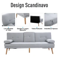 HOMCOM Divano Letto 3 Posti Stile Scandinavo Reclinabile con Tavolino a Ribalta, 181x77x88 cm, Grigio(m-7)